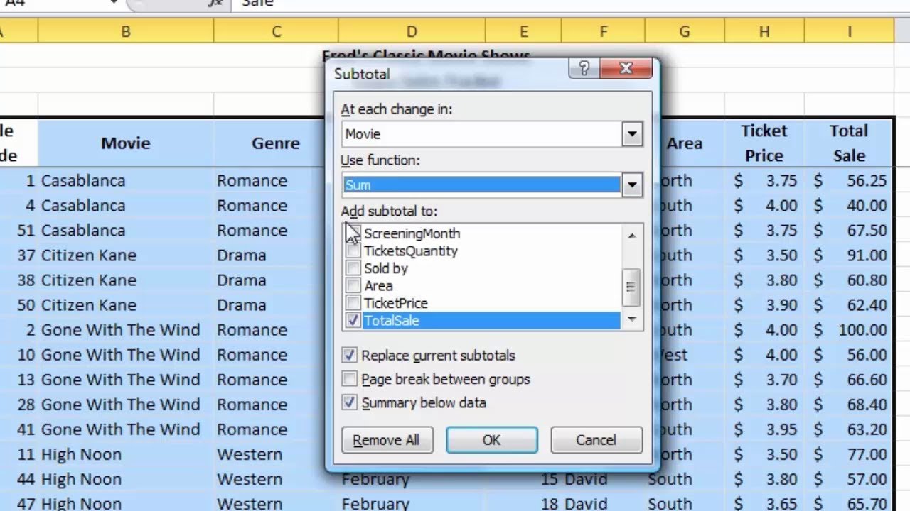 Excel 2010 Tutorial For Beginners #22 - Subtotal Function on Tables