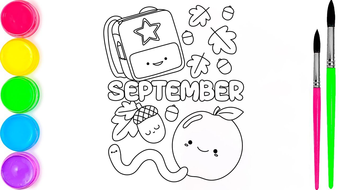 September Month and Activities Coloring Page for Kids | Fun Educational Drawing and Coloring