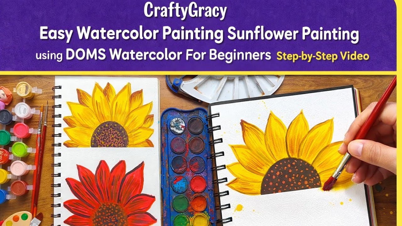 Easy Watercolor Sunflower Painting Using DOMS colors | Step by Step for Beginners 