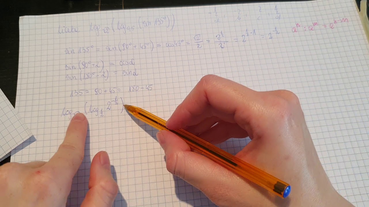 Liczba log pierwiastek z 2 (log 0,5(sin135)) jest równa?