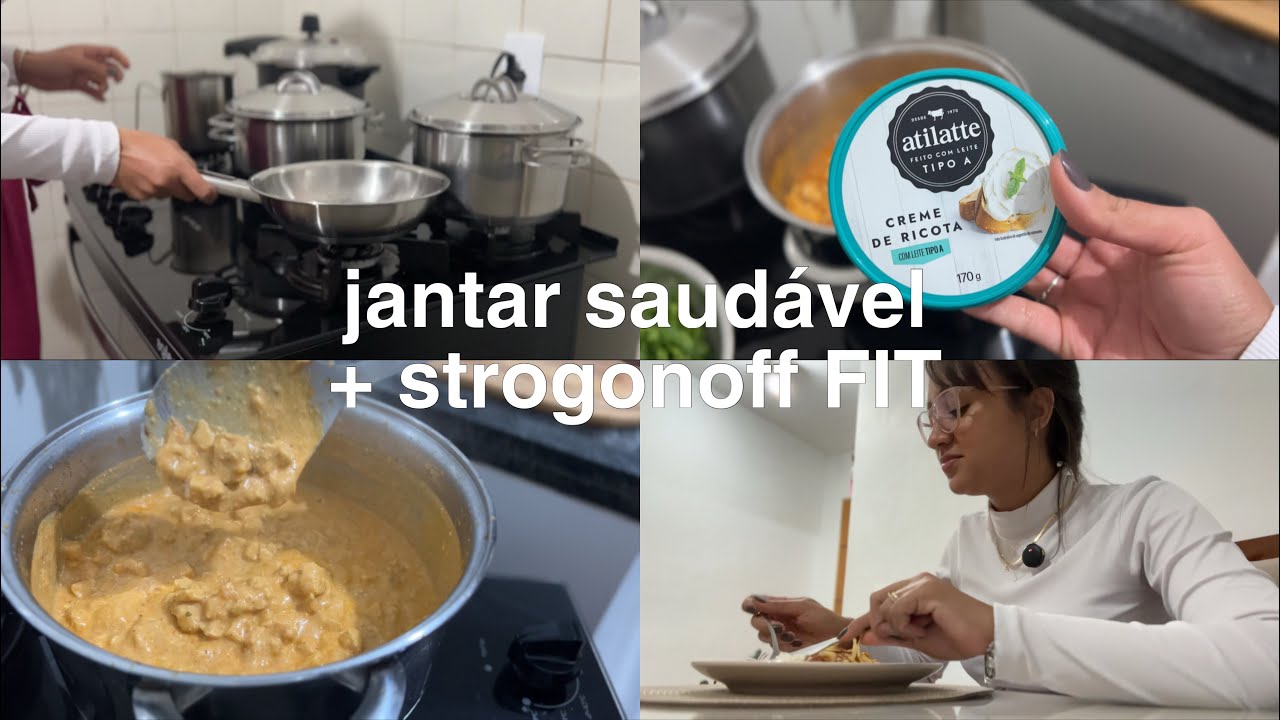 preparando o jantar, strogonoff de frango fit, batata palha saudável, o arroz ficar soltinho assim