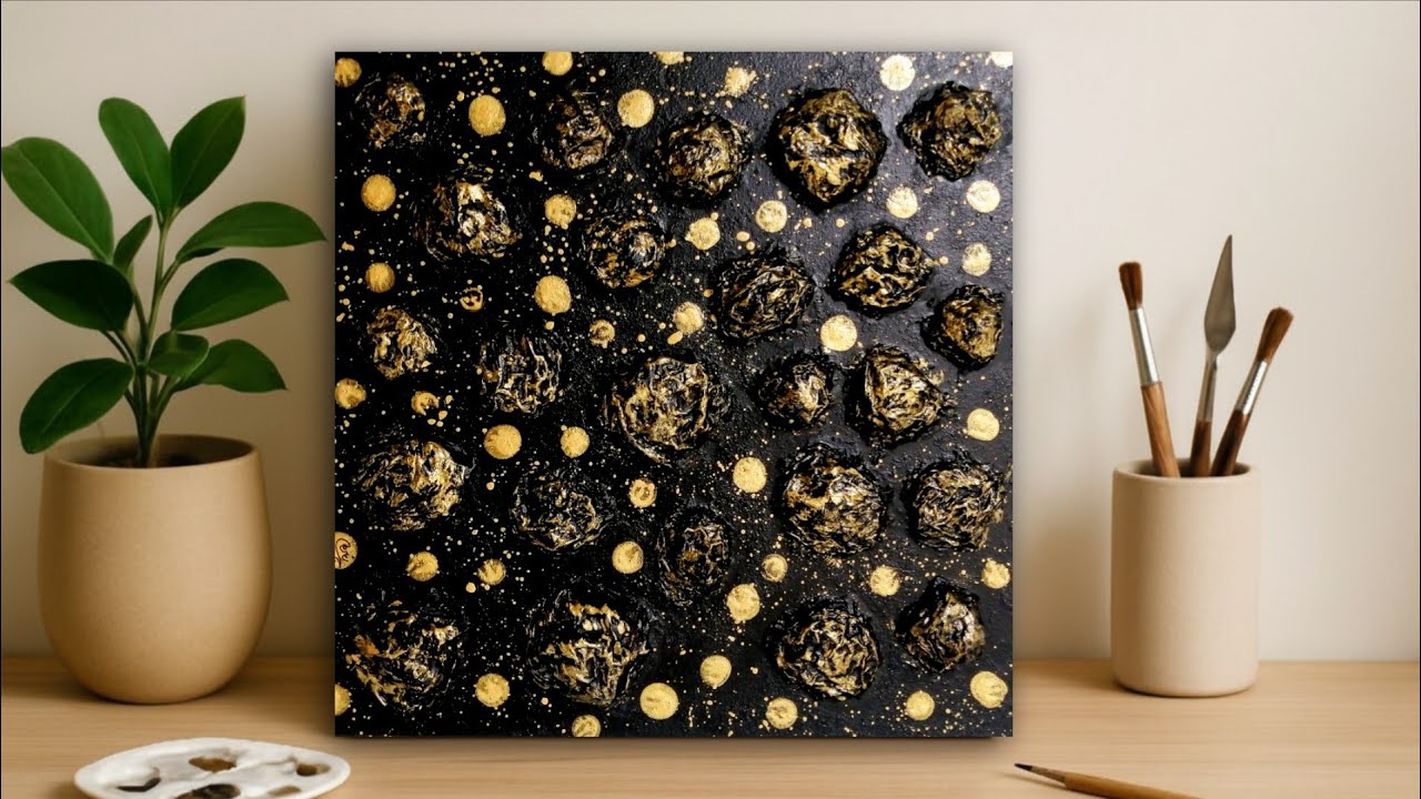 Gold & Black 3D Canvas 💛 | Deep Texture with Toilet Paper 🎨