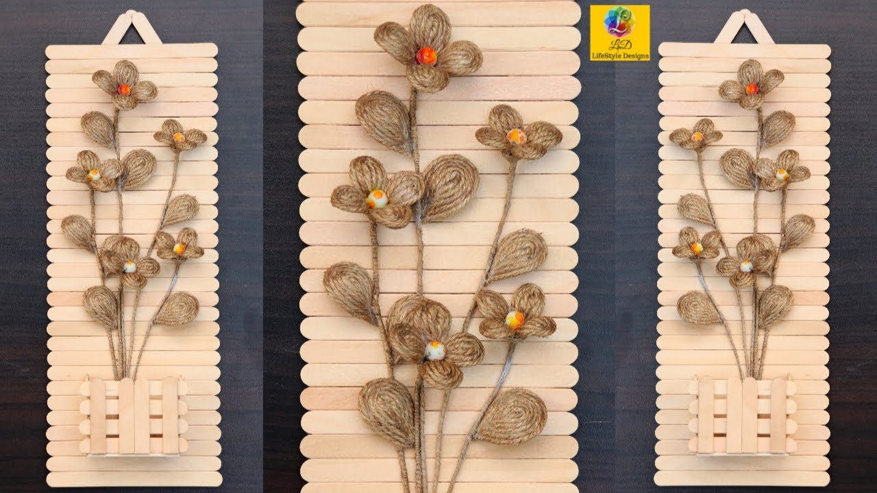 Wall Hanging Flower Vase from Jute, Popsicle Stick | Easy DIY Craft | Wall Showpiece for Room Decor
