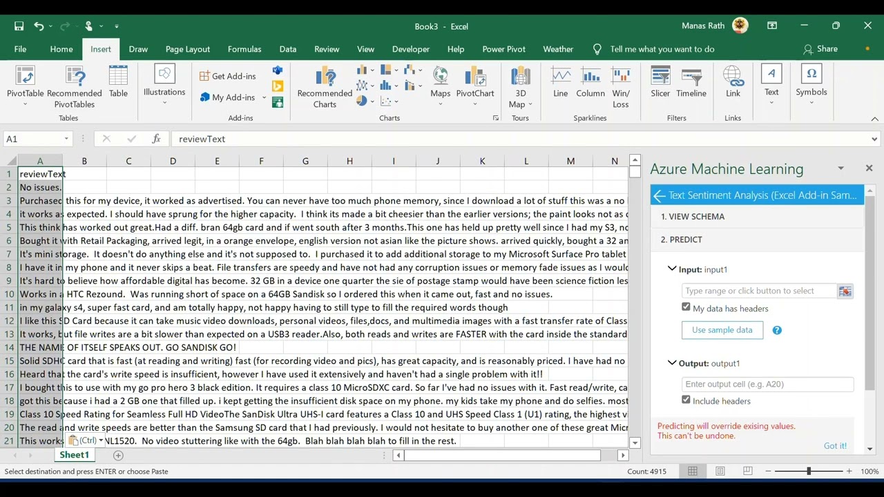 Sentiment Analysis in Excel