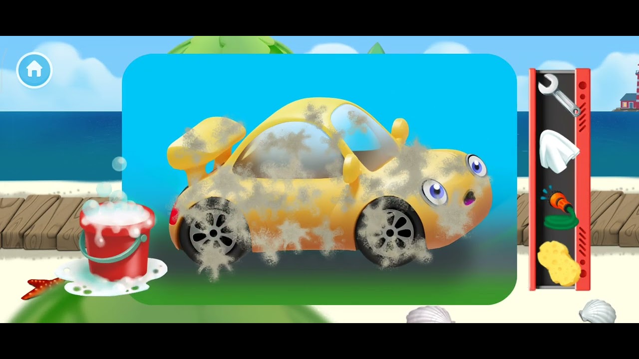 Cute car drive, wash and engine oil change