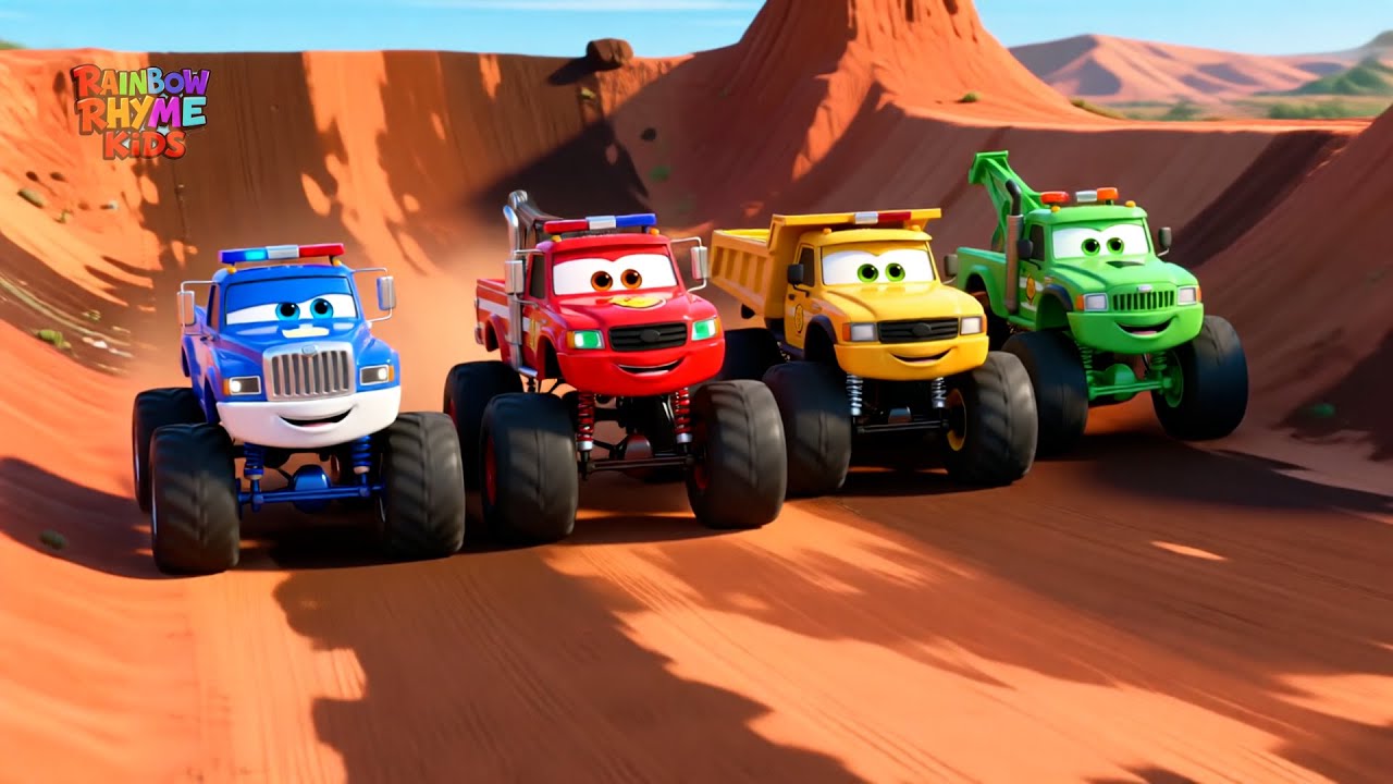 Monster Truck Song for Kids! 🚓 Police Car, Fire Truck, Dump Truck | Nursery Rhymes & Vehicles
