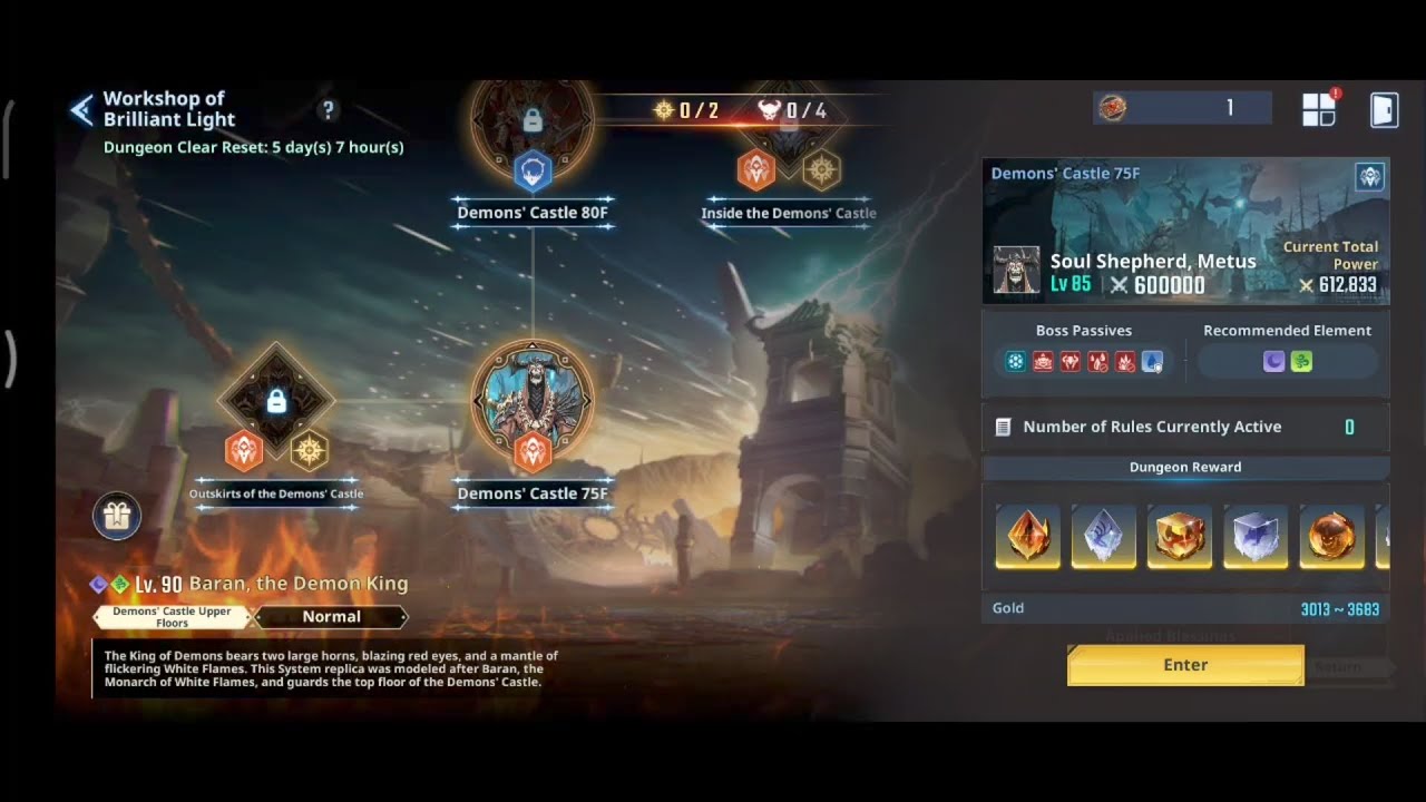 Demon castle 75F ( Normal Mode) with A3 mirei - Solo leveling arise