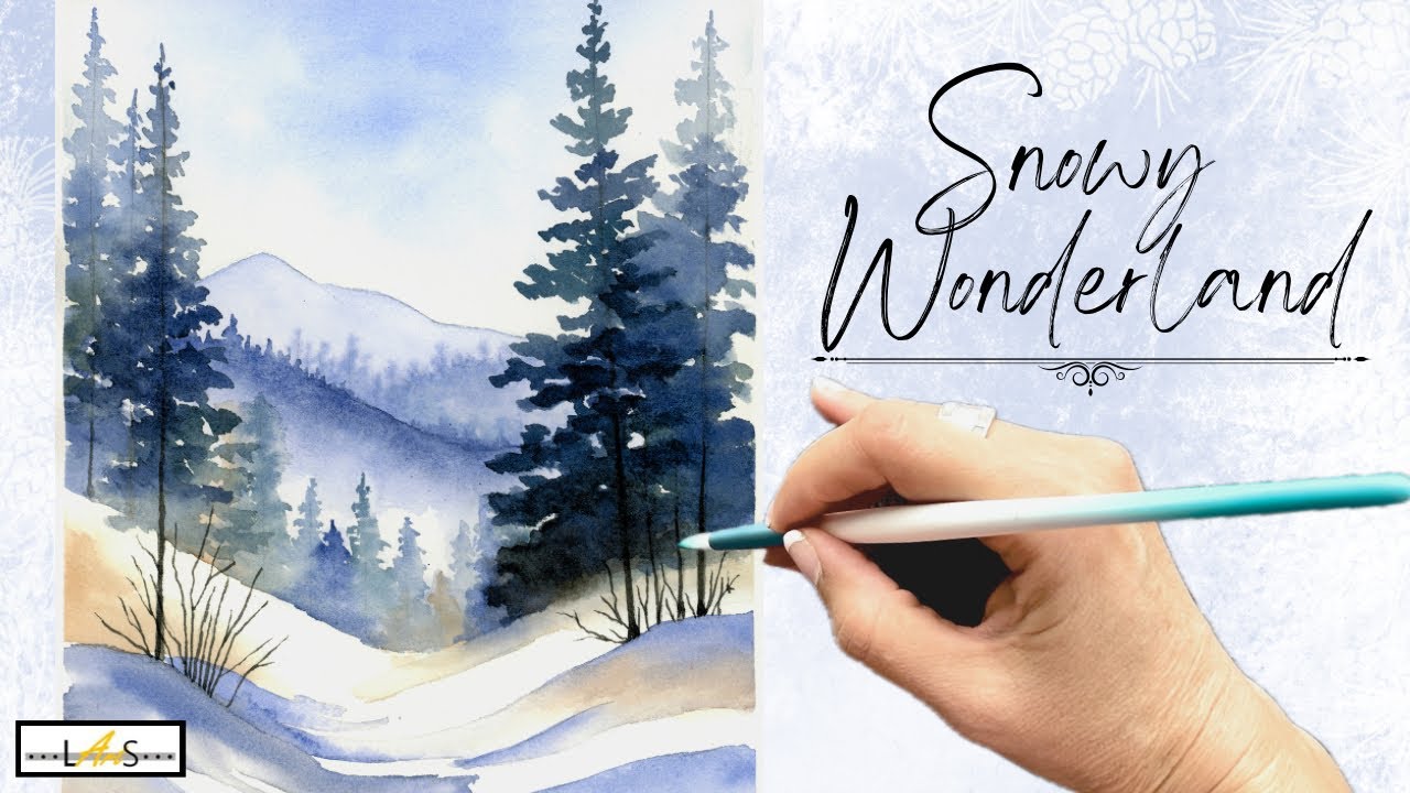 STRIKING Simple Snowscape! Techniques for a Snowy Mountain Watercolor Landscape Painting!