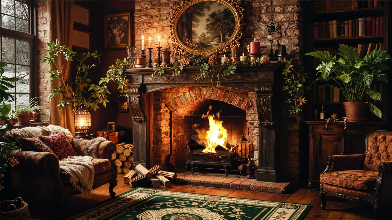Warm Winter Fireplace Ambience | Calming Piano and Cello for Focus & Read