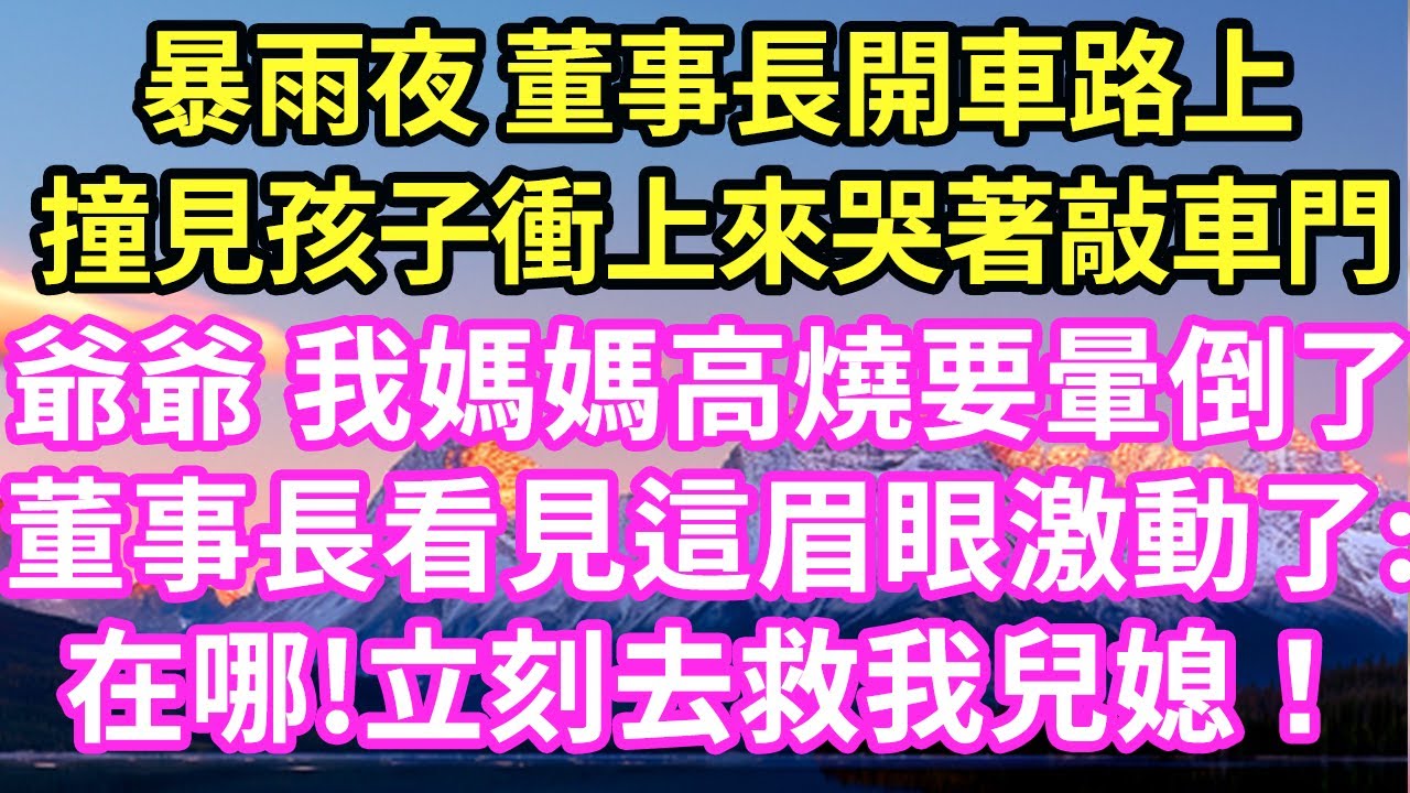暴雨夜 董事長開車路上撞見孩子衝上來哭著敲車門爺爺 我媽媽高燒要暈倒了董事長看見這眉眼激動了:在哪!立刻去救我兒媳！#現言#總裁#甜文#故事 #言情#一口氣看完