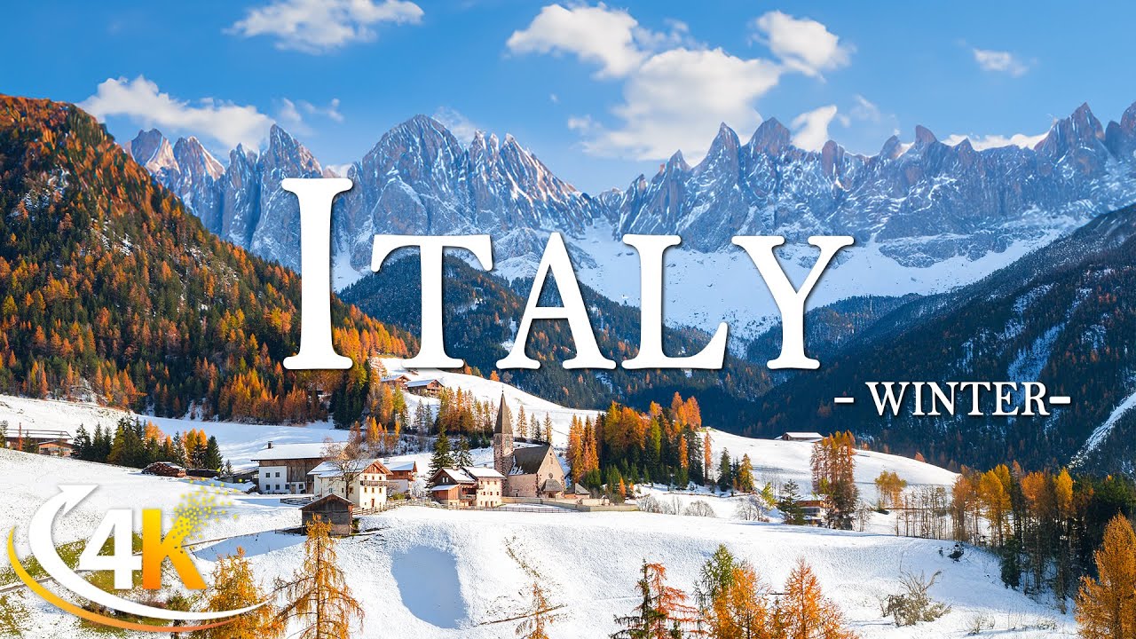 Winter Italy 4K - Stunning Snowy Landscapes with Calming Music - 4K Video