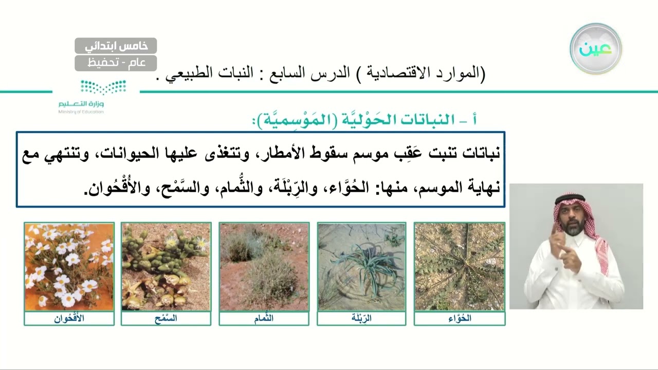 الوحدة الخامسة الموارد الاقتصادية الدرس السابع النبات الطبيعي 1 - الدراسات الاجتماعية - خامس ابتدائي