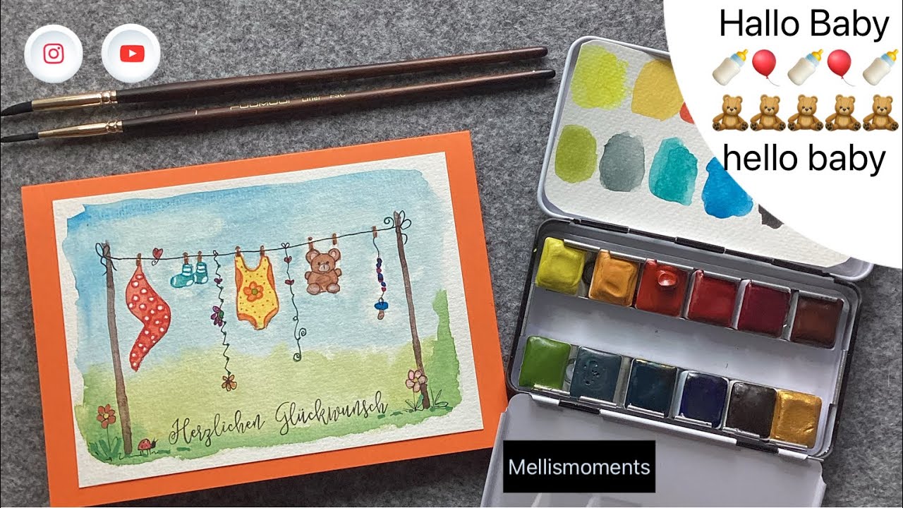 Ein neues Baby ist da - Aquarell Karte - A new baby has arrived! - Watercolor Card