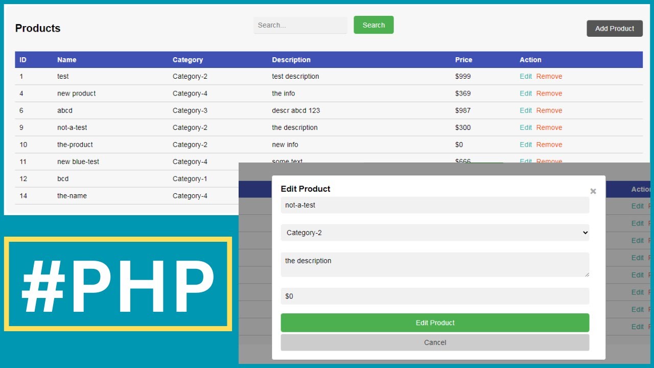 PHP CRUD Operations with Modal Forms - PHP Modal To Insert, Update, Delete, Search using POPUP MODAL