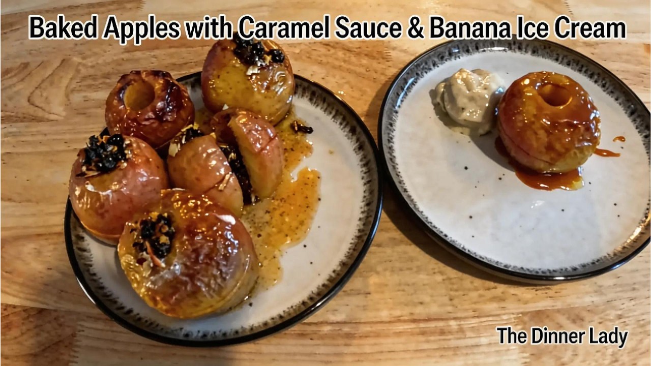 Bake Apples with Caramel Sauce & Banana Ice Cream