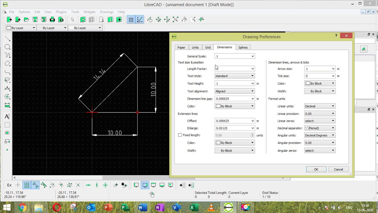 Librecad-Drawing shapes, dimension setting and hatching