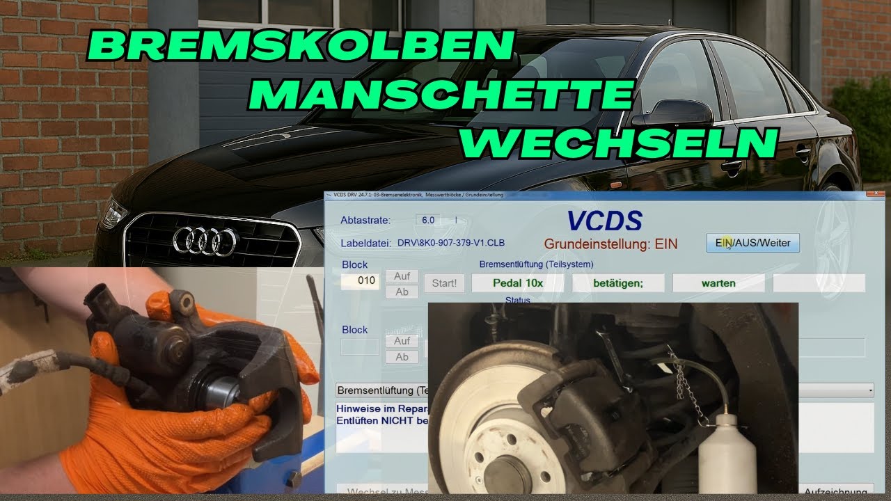 Bremssattel Instandsetzen Bremskolben Manschette EPB wechseln ABS Bremse entlüften VCDS Audi A4 B8