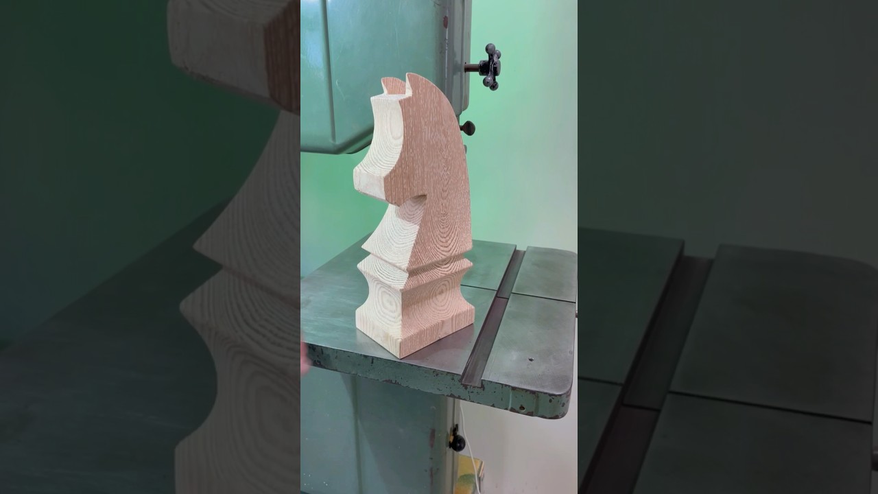 The biggest chess piece I've made, The Knight #brikologik #bandsaw #woodworking #chess #knight