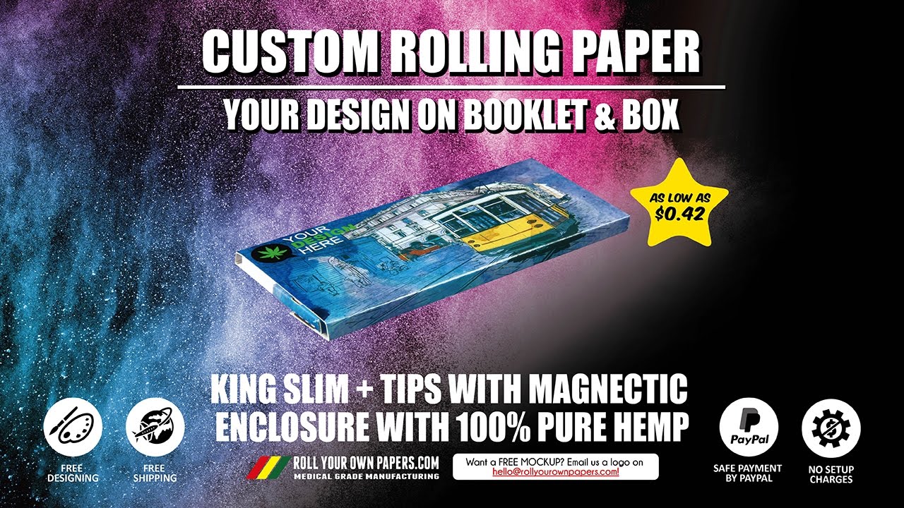 Custom Rolling Paper - King Slim Magnetic Enclosure With Unbleached Pure Hemp