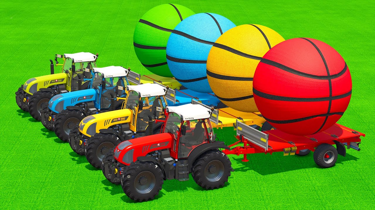 LOAD AND TRANSPORT GIANT BASKETBALLS WITH RIGI TRAC TRACTORS - Farming Simulator 25