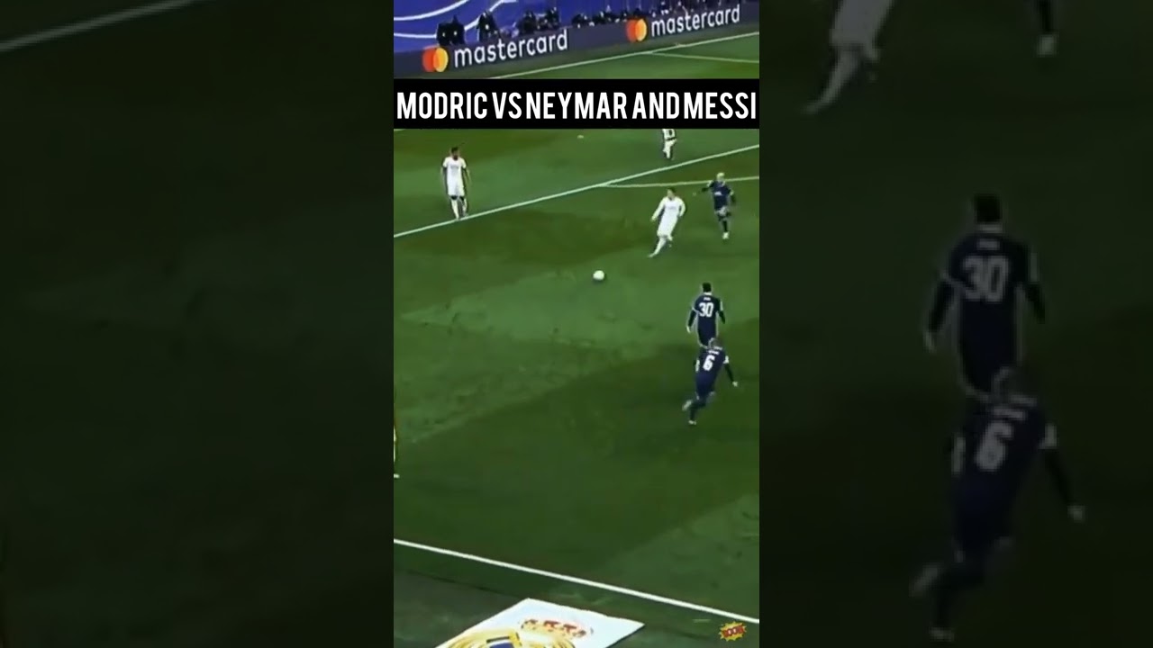 Modric dribbling past Messi and Neymar !