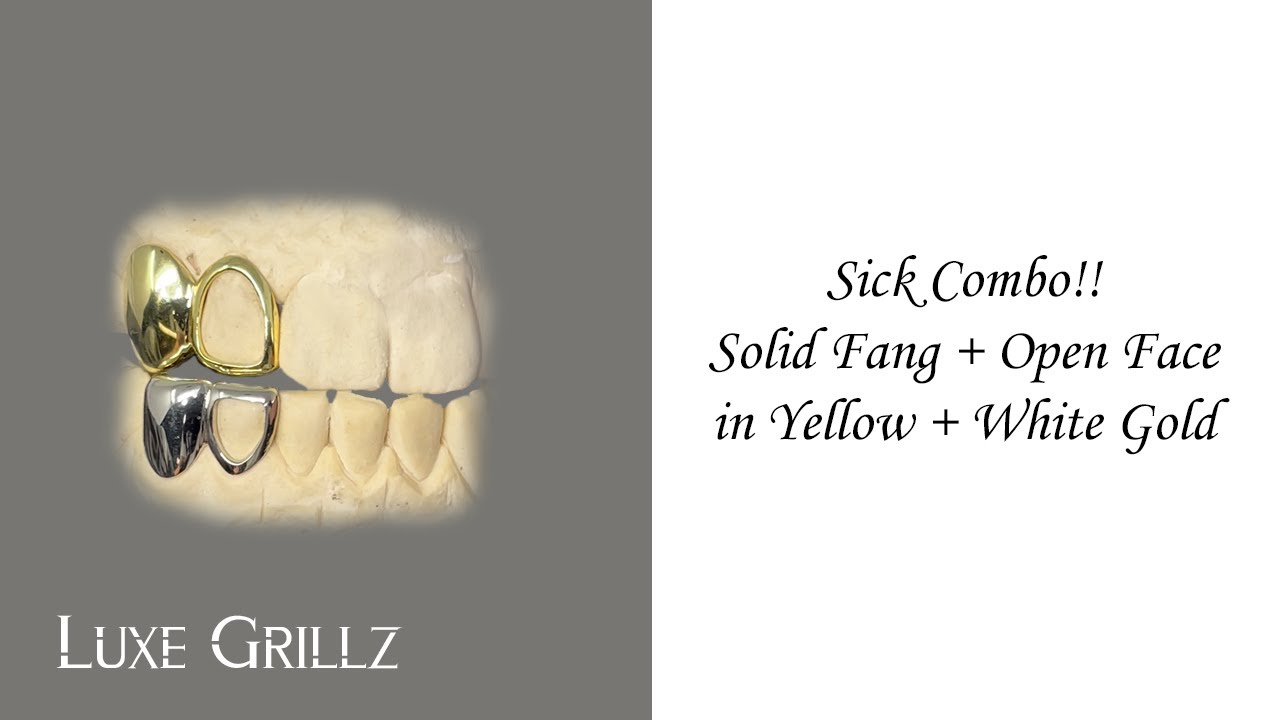 Solid Fang + Open Face Tooth Grillz Combo in 14K White + Yellow Gold | Luxe Grillz