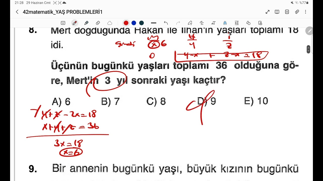 MATEMATİK - YAŞ PROBLEMLERİ