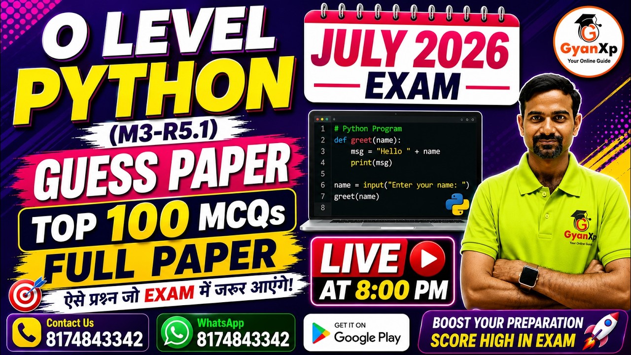 🔥 O Level Python Programming (M3-R5.1) Guess Paper | Top 100 MCQs | O Level July 2026