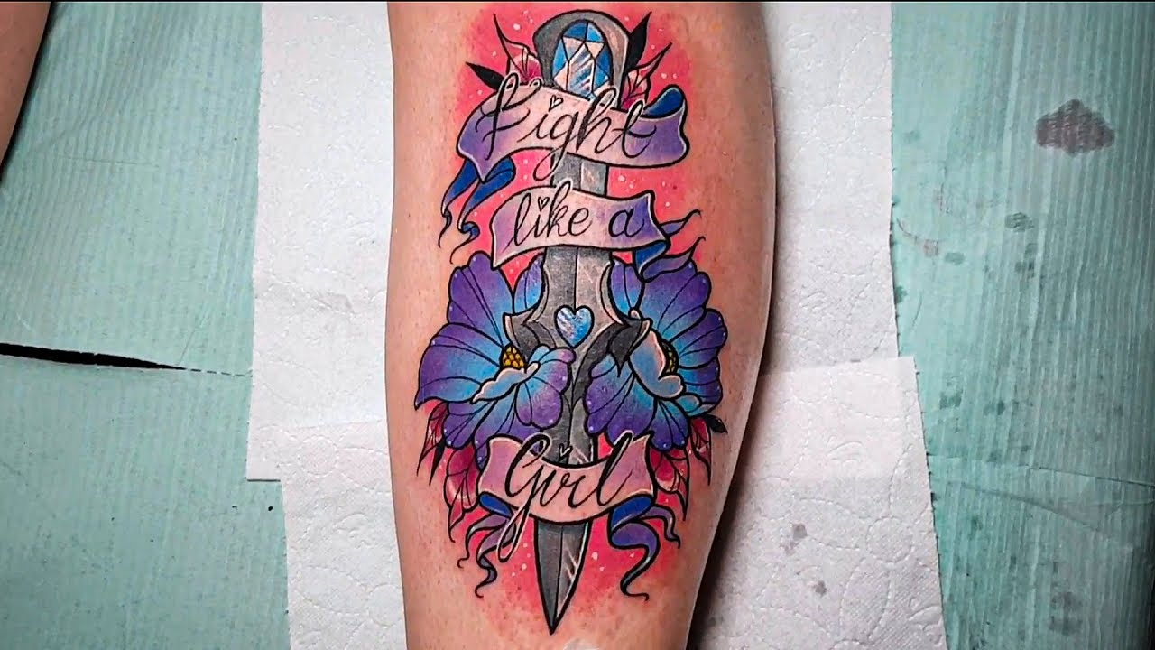 Girly Neo Traditional Dagger - real time tattooing