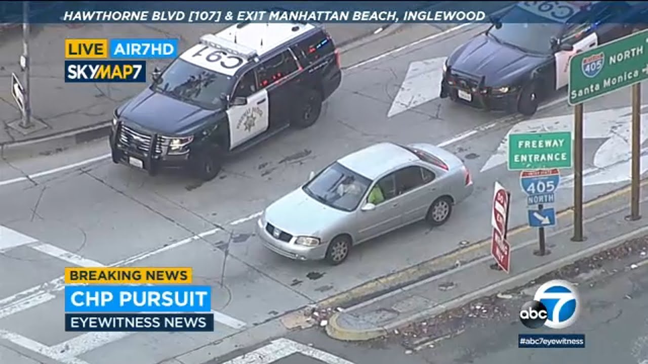 FULL PURSUIT: Suspect driving without plates leads CHP officers on chase near Torrance