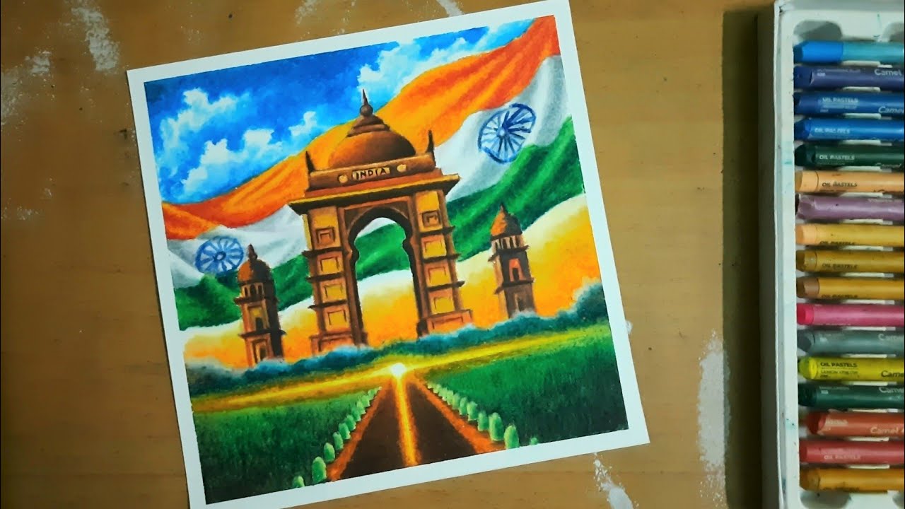India Gate Drawing with Oil Pastel step by step 🇮🇳 Independence Day Special Drawing