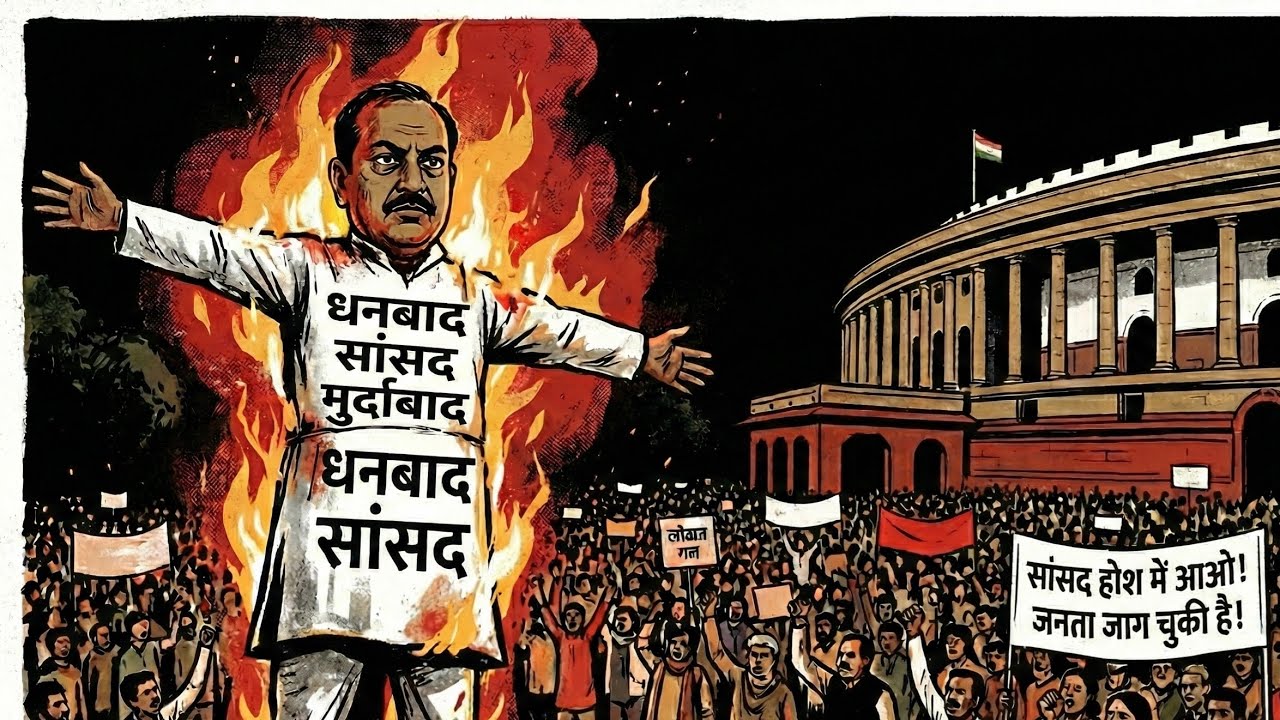 अतिक्रमण के काम को बंद कराने के बाद विस्थापितों ने किया पुतला दहन साथ ही सांसद को चेताया 