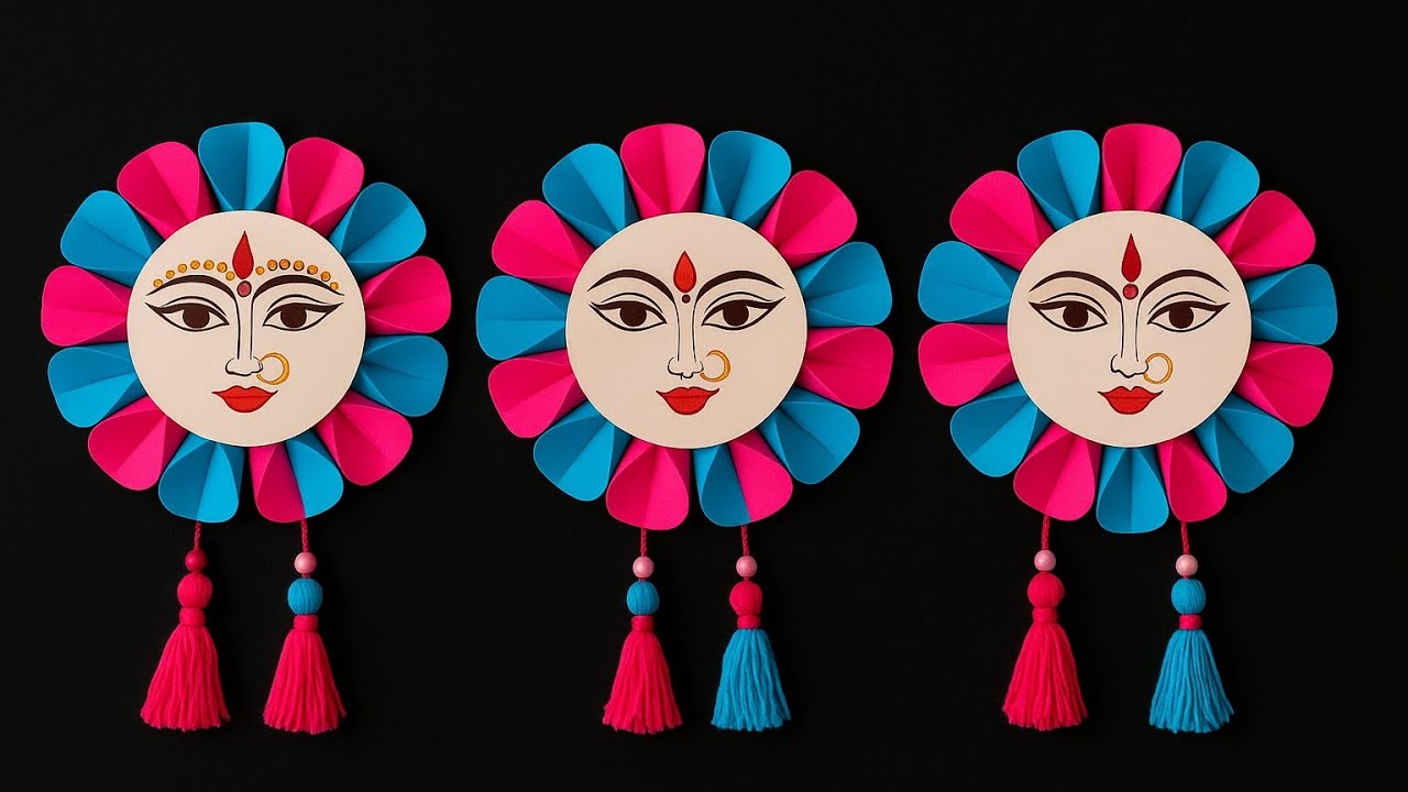 DIY Navratri Craft || Maa Durga Beautiful Paper Craft || Matarani Face Art with Wall Hanging craft 