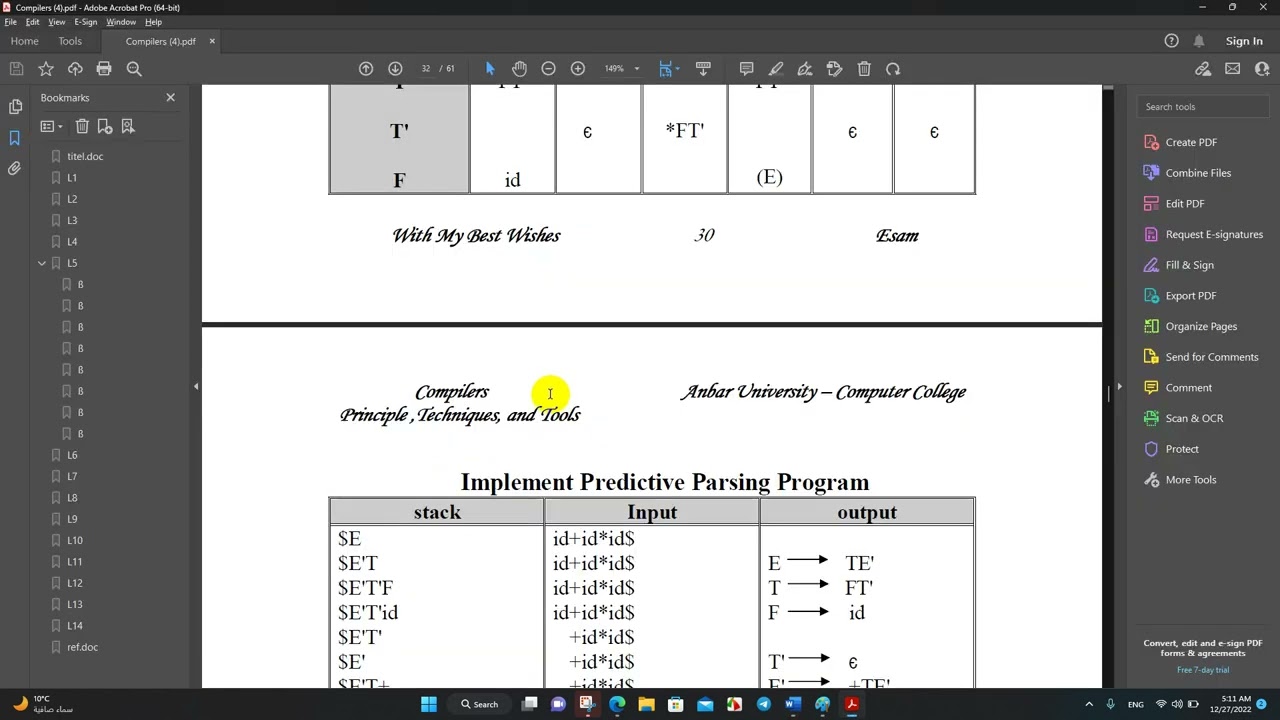 Predictive Parsing Program