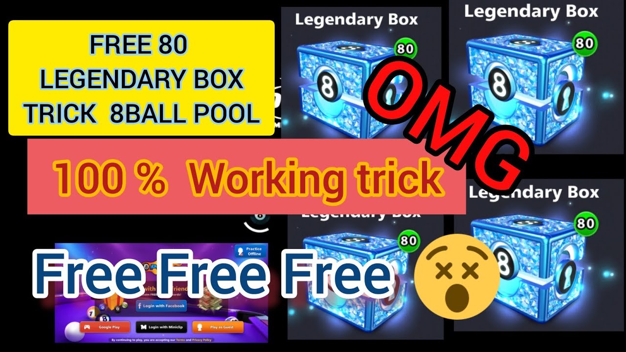 FREE 80 LEGENDARY BOX 😱| 8BALL POOL   TRICK😛| 100 % Working | Watch and  Enjoy  🙂