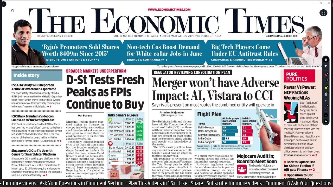5 July 2023 - Economic Times Newspaper- Daily Business News Analysis