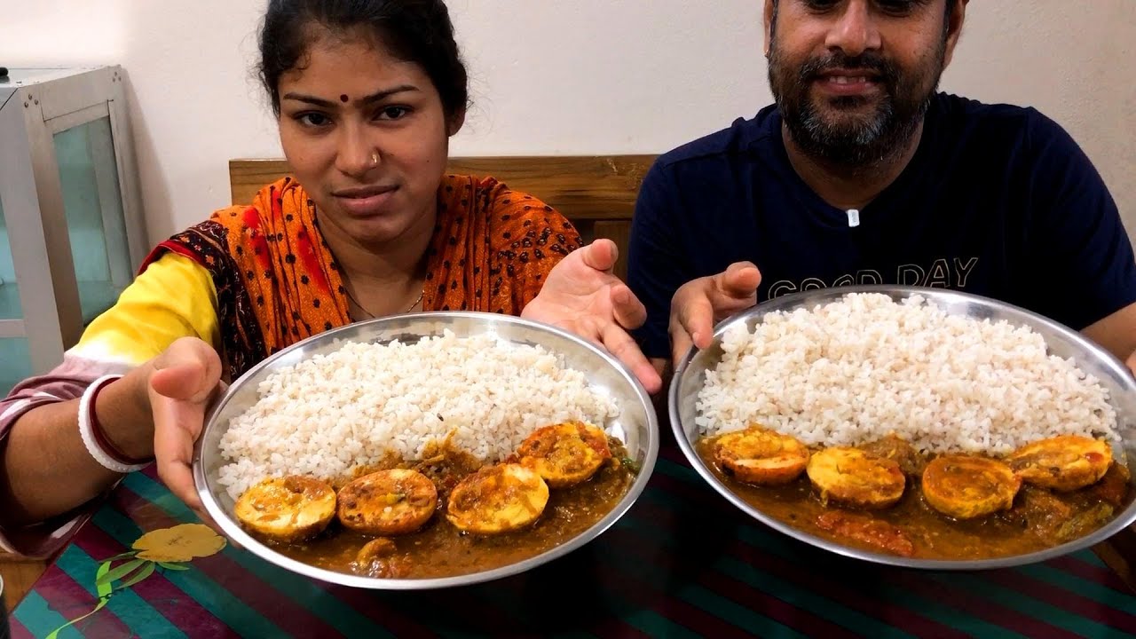 Egg vona and rice eating challenge 😍 husband vs wife eating competition