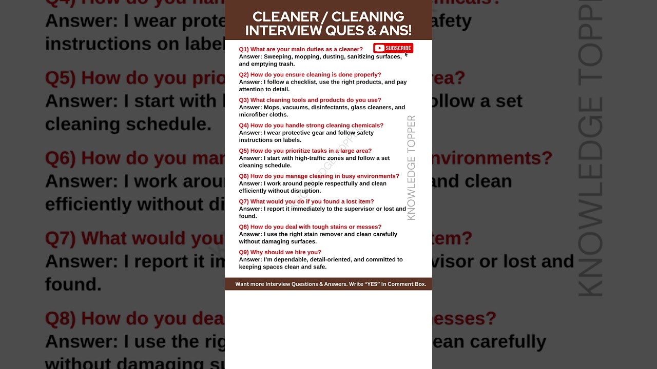 Cleaner Interview Questions and Answers | Cleaning Job Interview Questions and Answers