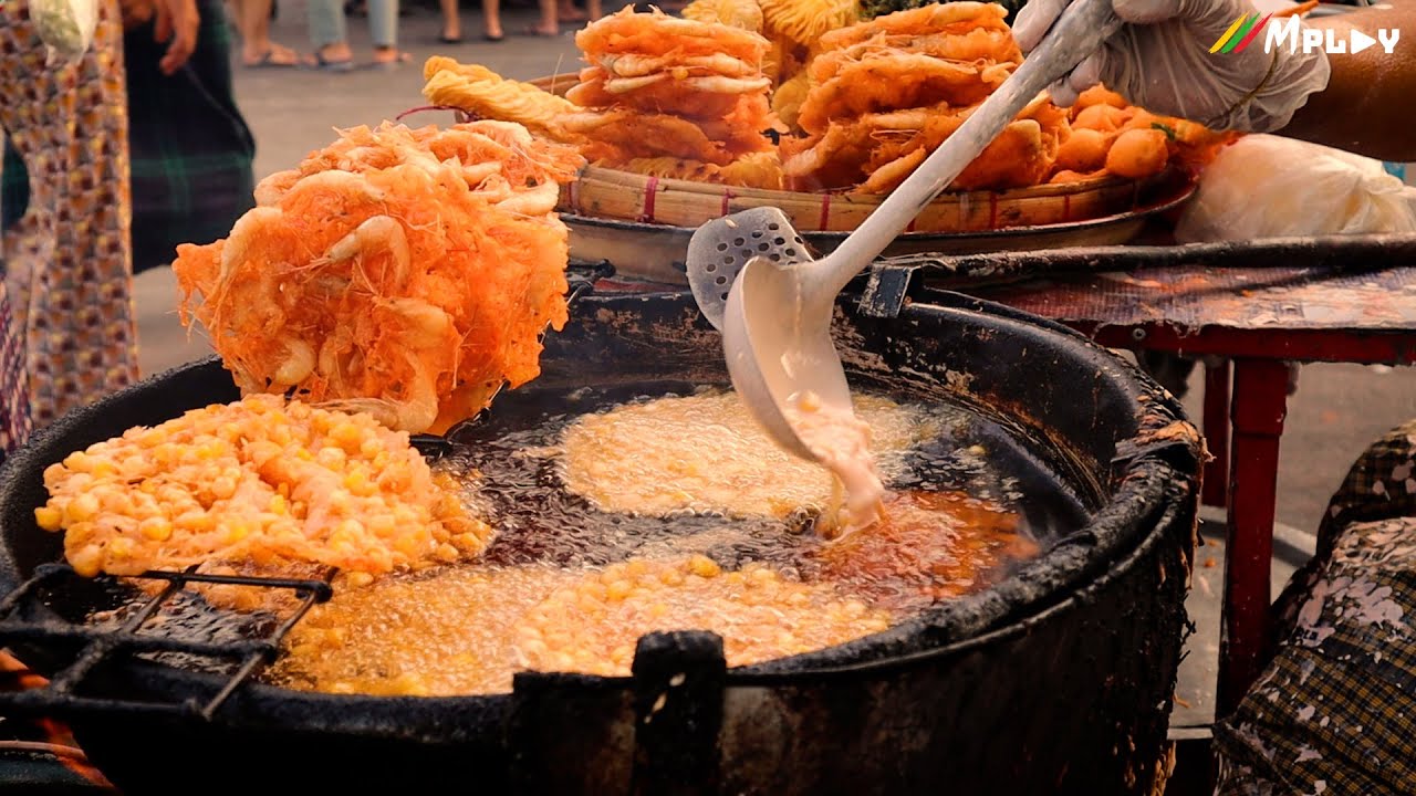 Crispy Vegetable Fritters ပဒေသာစျေးက ၇၀၀ ကျပ် ပုစွန်ခွက်ကြော်၊ ပြောင်းဖူးကြော် Myanmar Street Food