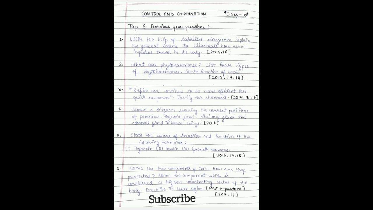 Class 10 Control and coordination important question/previous year questions #class10 #short