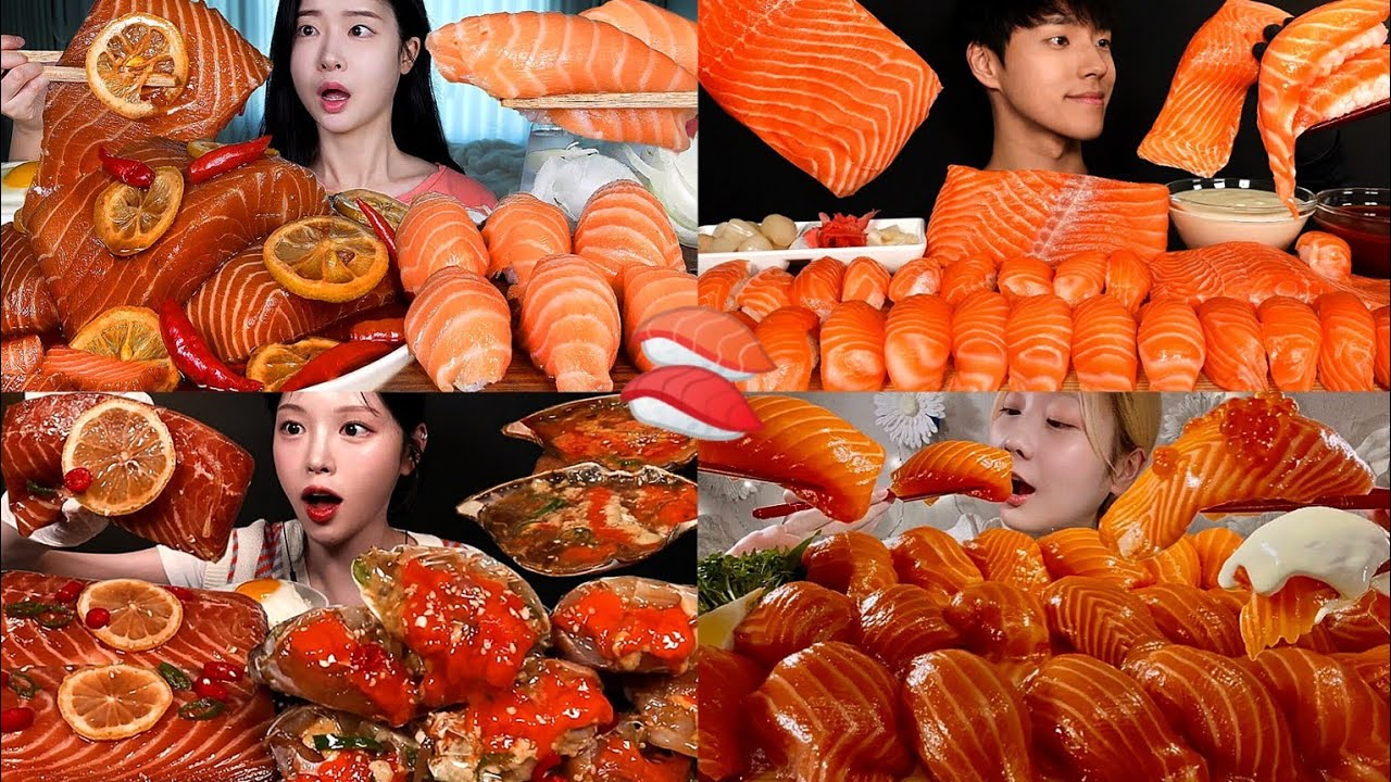 Salmon Sashimi Soy Sauce Mukbang Compilation 🍣|| ASMR SATISFIED
