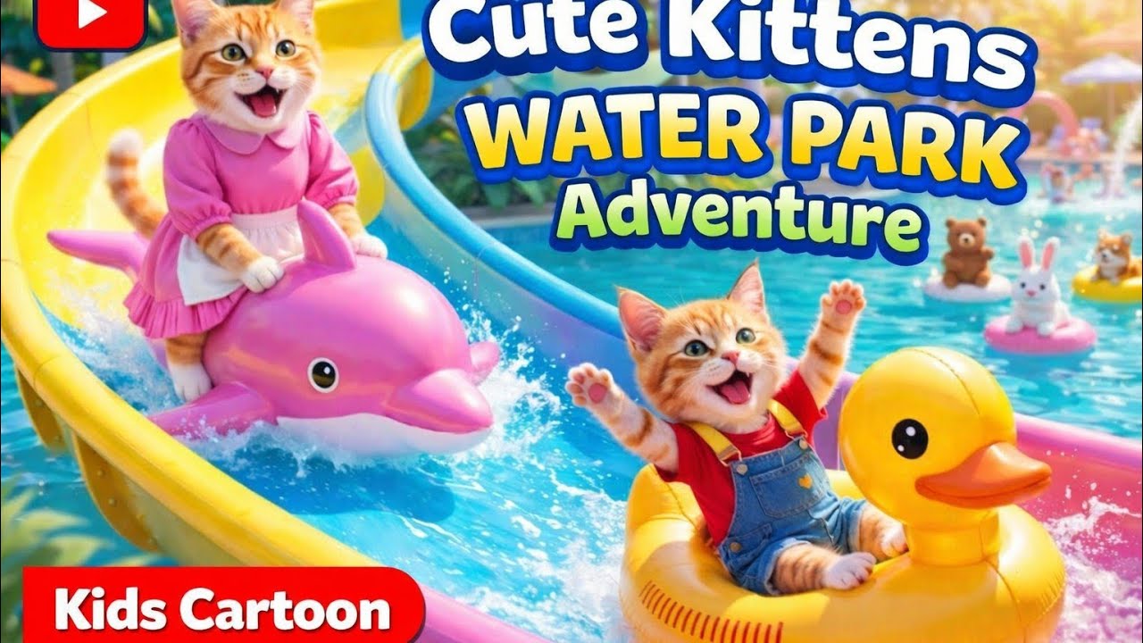 Funny Kittens on Water Slides | Kids Fun Pool Adventure