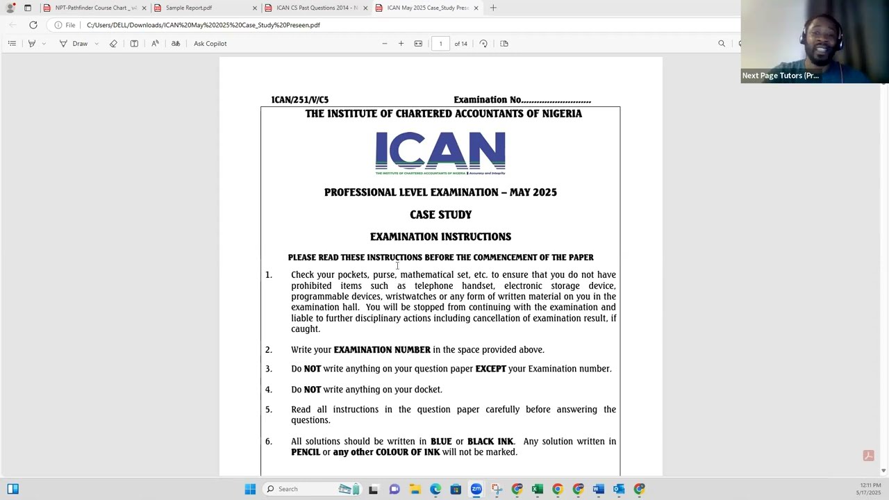 ICAN Case Study Preseen Simulation Class - May 2025 Diet
