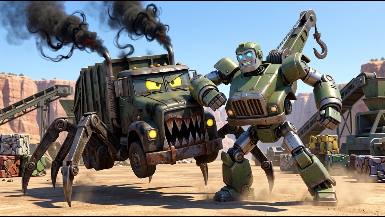Kitten and Father Cat Restored Rusted Tow Bot | Dozer-Bot vs Garbage Truck Monster Battle!