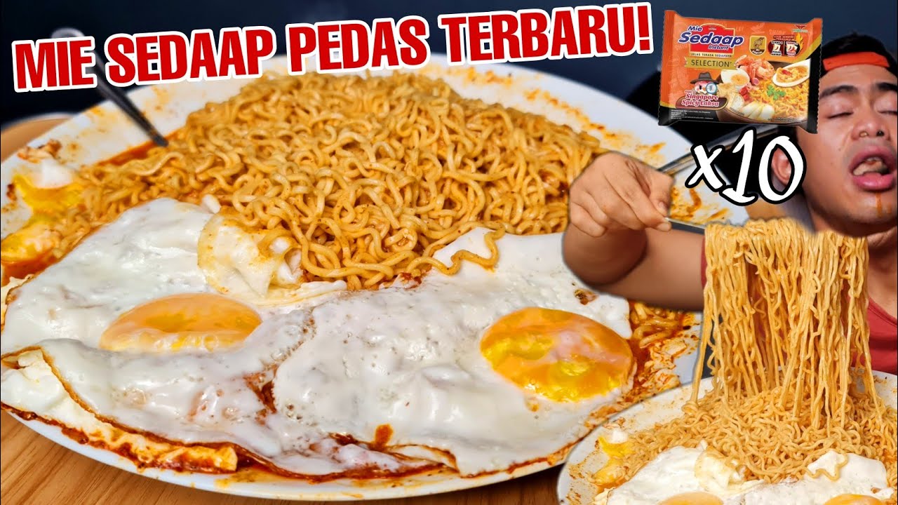 GILAA! MUKBANG 10 BUNGKUS MIE SEDAAP SPICY LAKSA SINGAPORE SUPER PEDAS!!