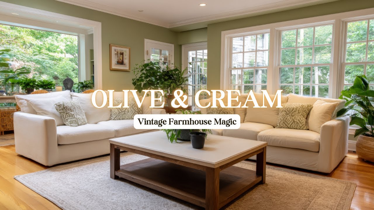 Декор в оливково-кремовых тонах — винтаж в сочетании с современным стилем «фермерский дом»