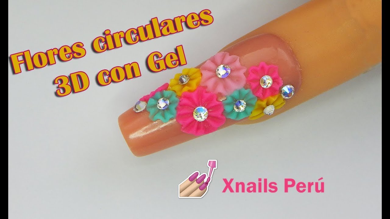Uñas de Gel Empastado y Flores Circulares con Gel 3D / Xnails Peru