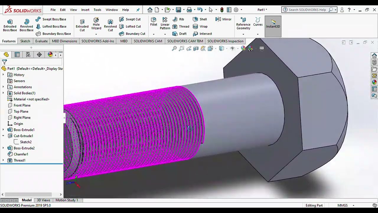 رسم البرغي, bolt draw by SOLIDWORKS