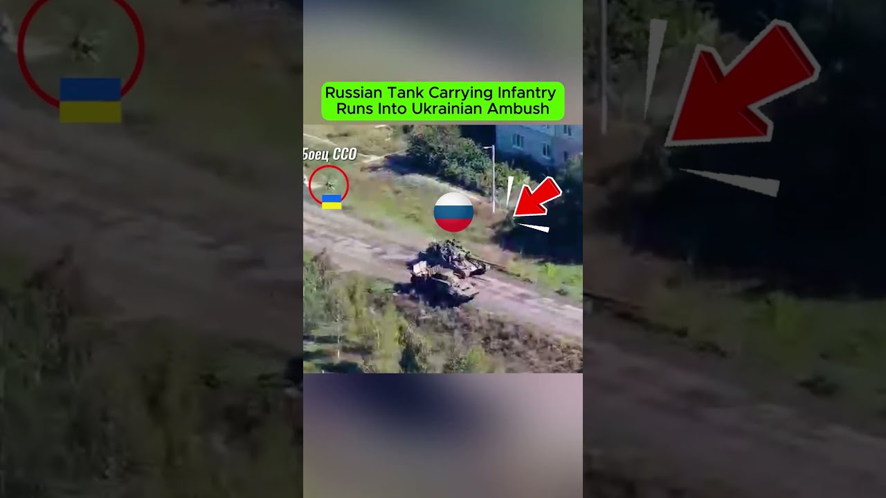 Russian Tank Carrying Infantry Runs Into Ukrainian Ambush | Combat Footage.
