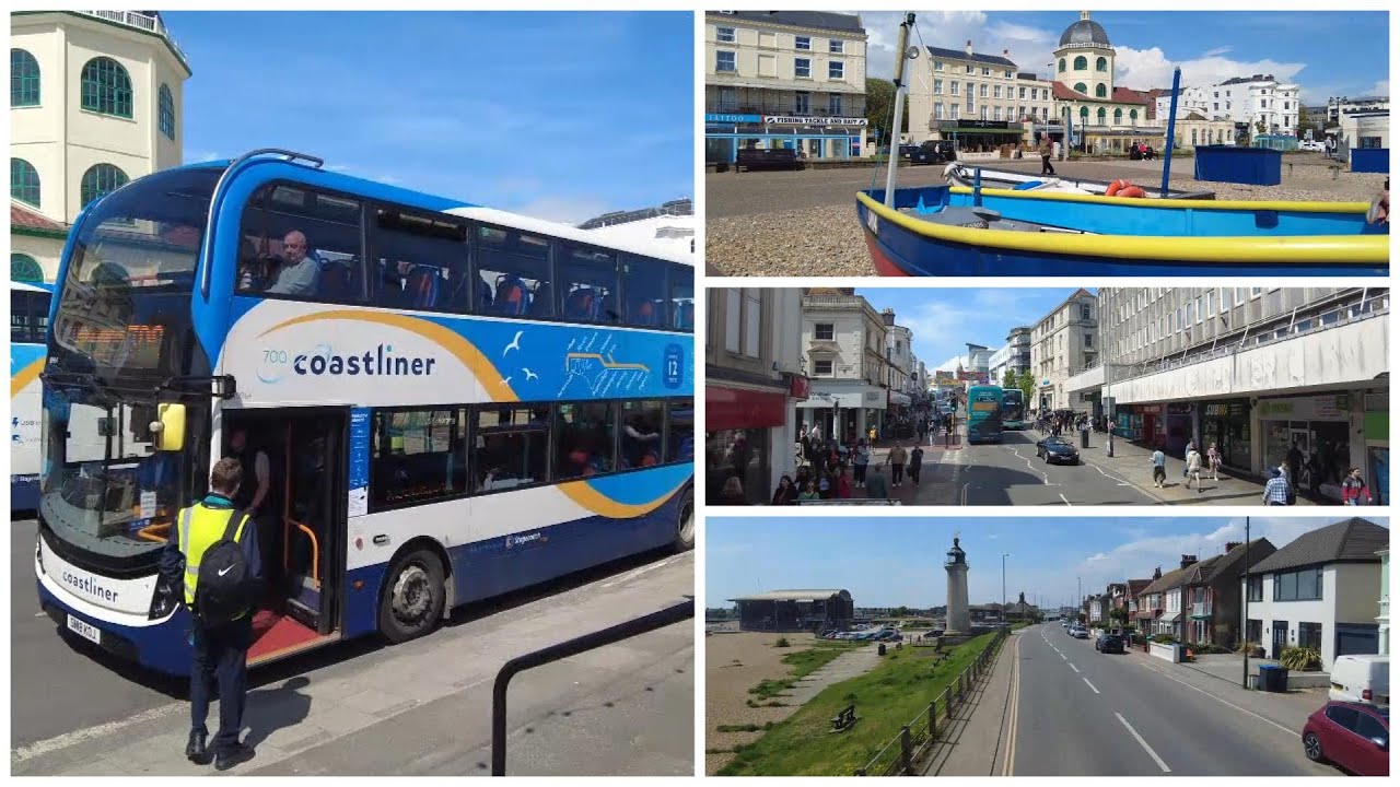 Riding the 700 bus Brighton to Worthing. Top deck view 4k